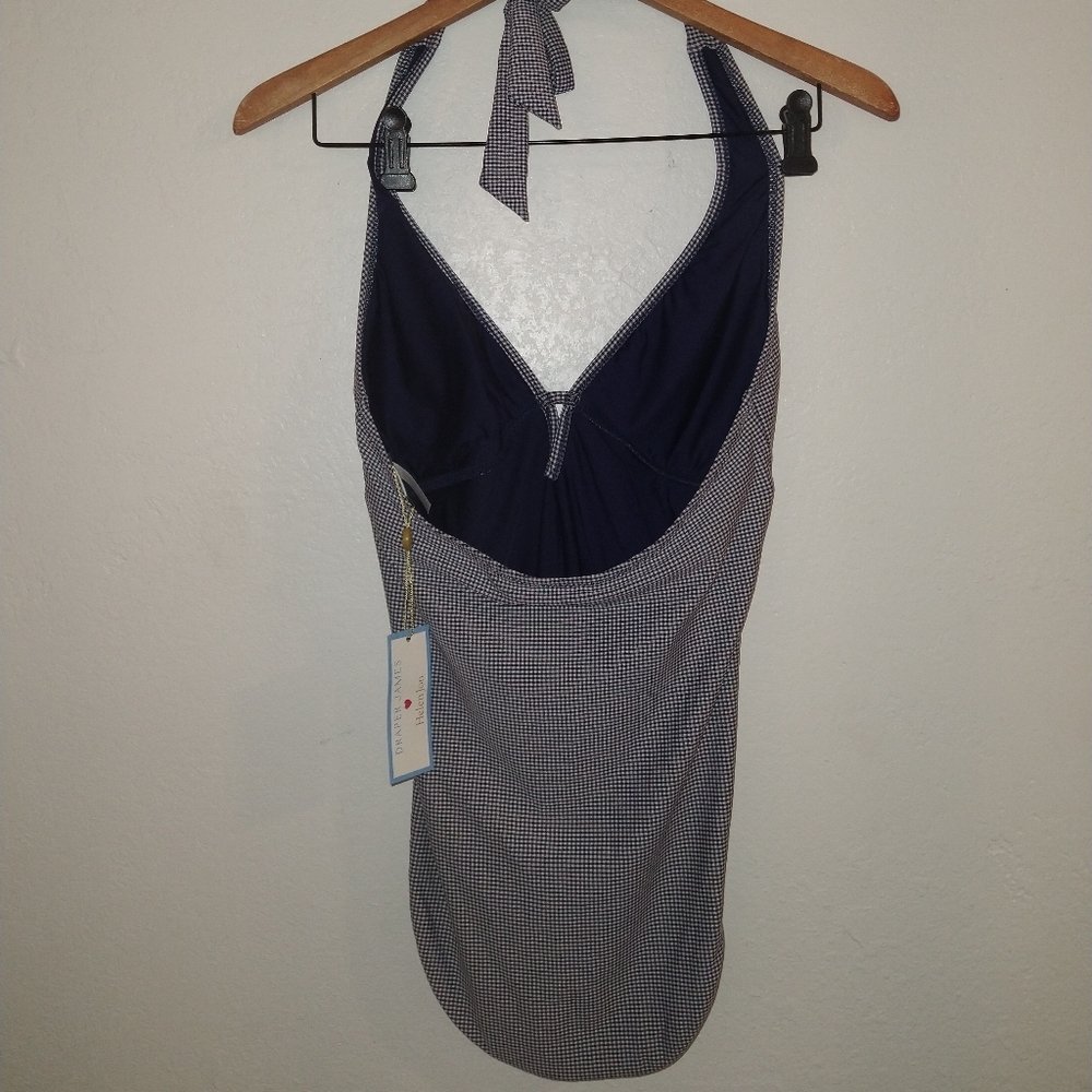NWT DRAPER JAMES Navy Gingham Keyhole Swimsuit - Picture 8 of 9
